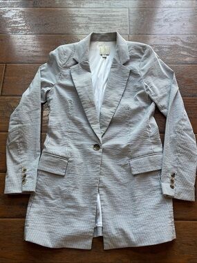 Joie Searsucker Striped Blazer Jacket in Light Gray and White - Size S/P